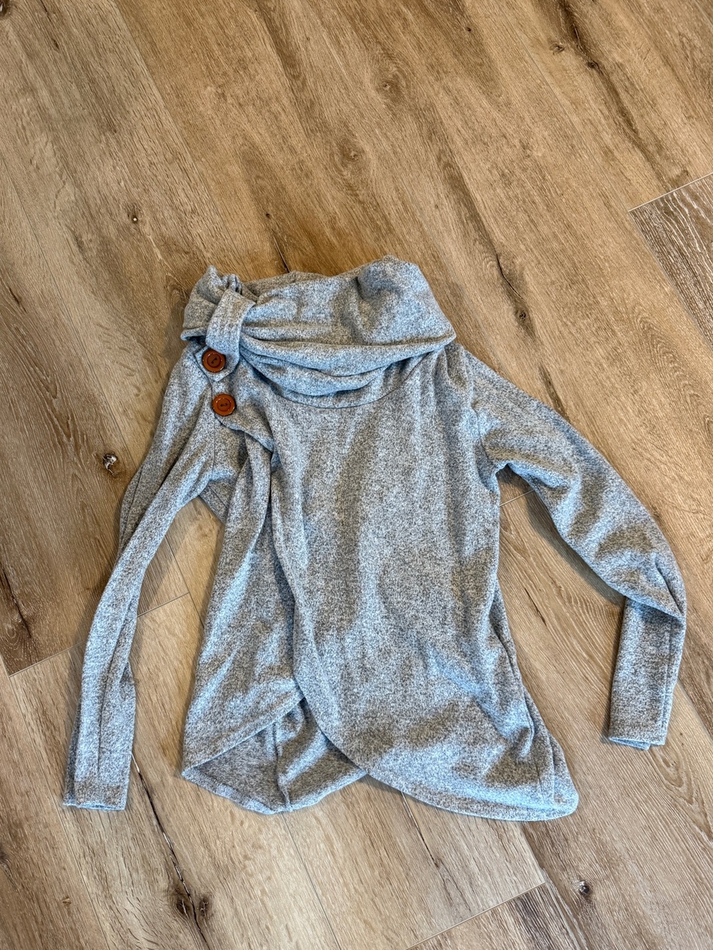 Beeson River Heather Gray Cowl Neck Sweater with Wooden Buttons